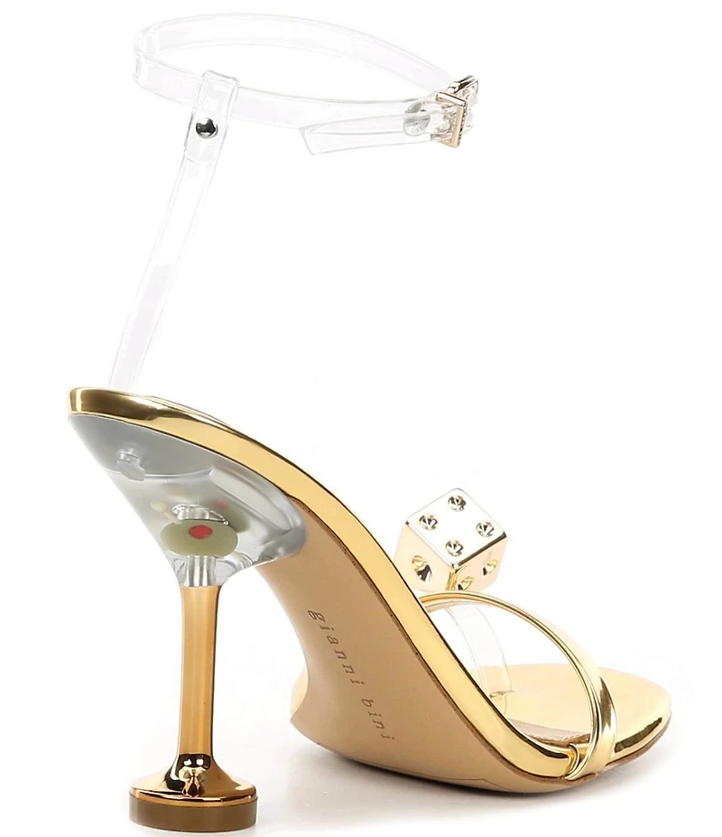 Gianni Bini Mirage Metallic Dice Toe Loop Ornament Martini Heel Dress Sandals