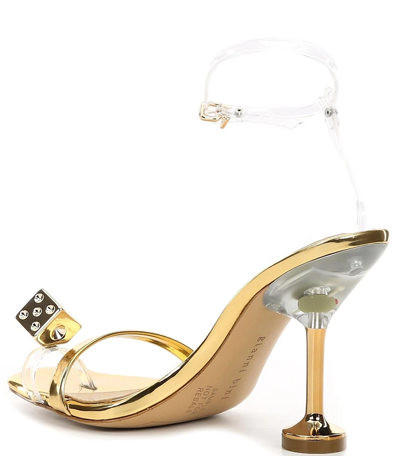 Gianni Bini Mirage Metallic Dice Toe Loop Ornament Martini Heel Dress Sandals