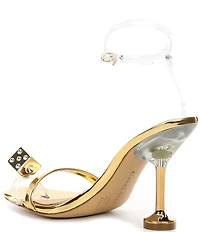 Gianni Bini Mirage Metallic Dice Toe Loop Ornament Martini Heel Dress Sandals