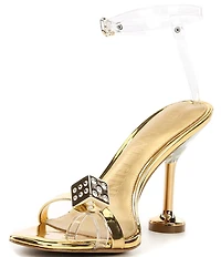 Gianni Bini Mirage Metallic Dice Toe Loop Ornament Martini Heel Dress Sandals