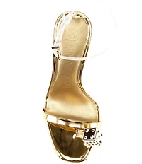 Gianni Bini Mirage Metallic Dice Toe Loop Ornament Martini Heel Dress Sandals