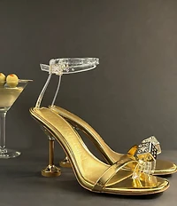 Gianni Bini Mirage Metallic Dice Toe Loop Ornament Martini Heel Dress Sandals