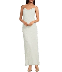 Gianni Bini Miriam 3D Floral Embellished Chiffon Scoop Neck Sleeveless Midi Dress