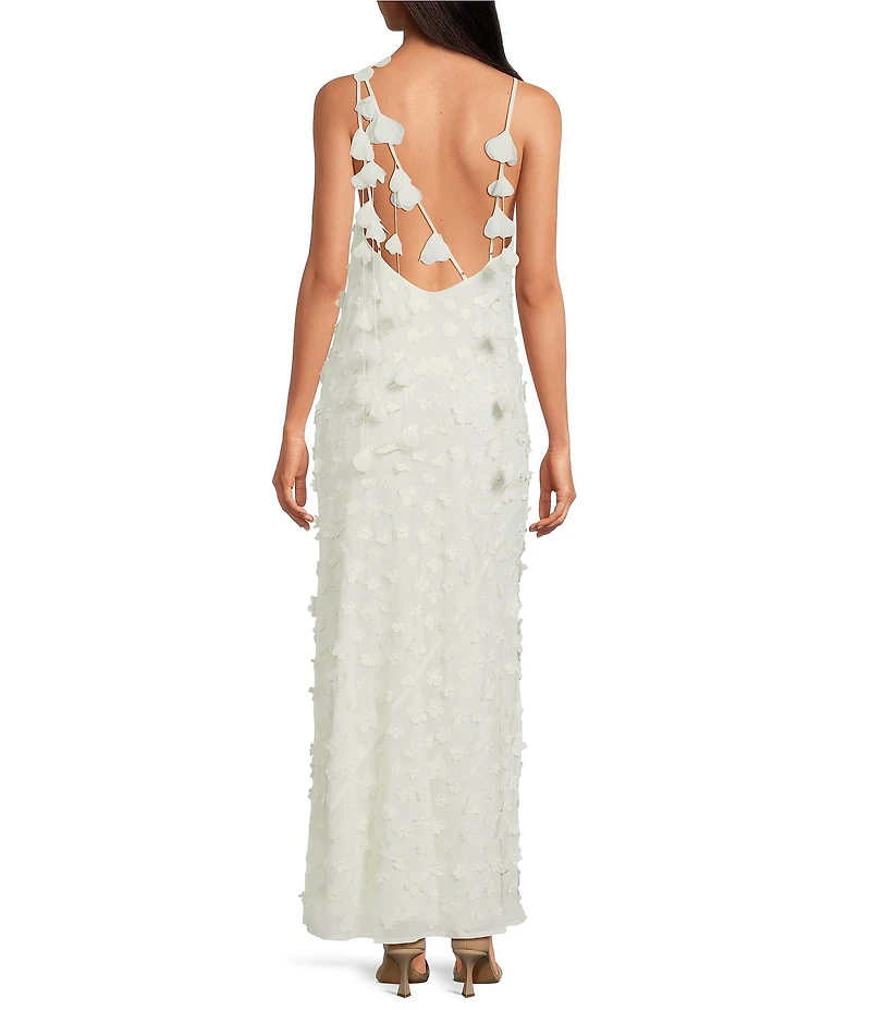 Gianni Bini Miriam 3D Floral Embellished Chiffon Scoop Neck Sleeveless Midi Dress