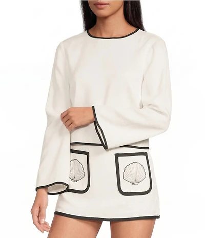 Gianni Bini Monica Jewel Neckline Long Sleeve Linen Coordinating Top