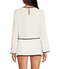 Gianni Bini Monica Jewel Neckline Long Sleeve Linen Coordinating Top