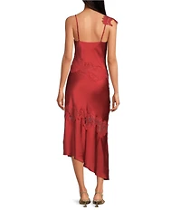 Gianni Bini Nora Satin Lace Detail Sleeveless Asymmetrical Hemline Slip Dress
