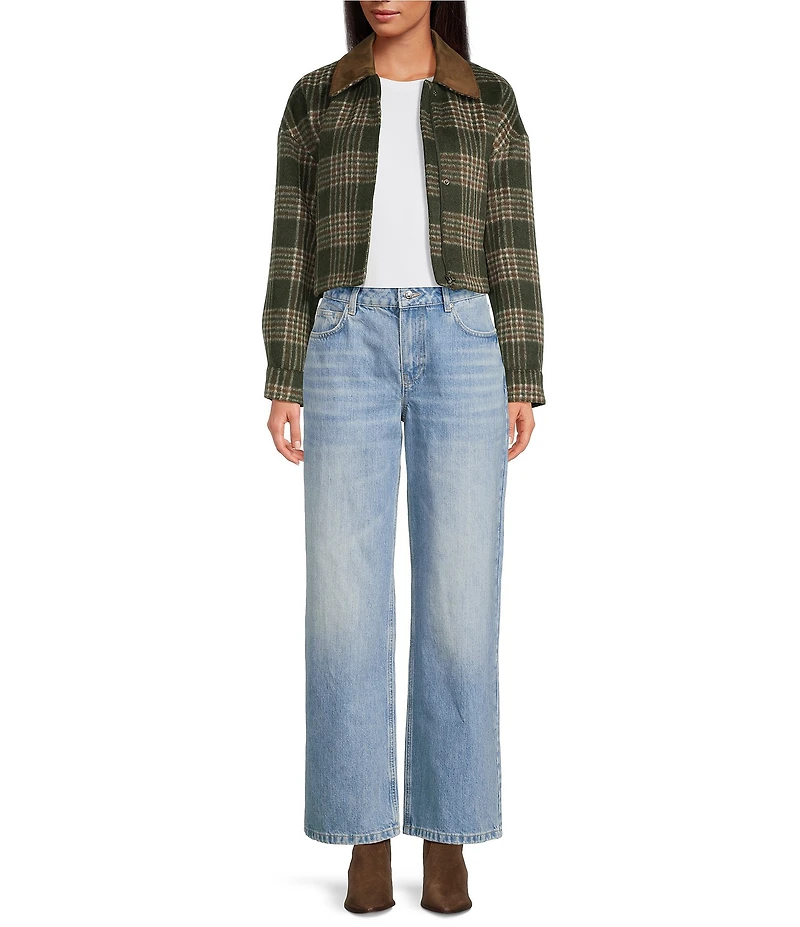 Gianni Bini North Brushed Plaid Suede Collar Bomber Jacket