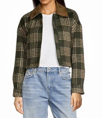 Gianni Bini North Brushed Plaid Suede Collar Bomber Jacket