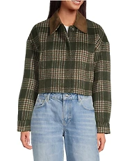 Gianni Bini North Brushed Plaid Suede Collar Bomber Jacket