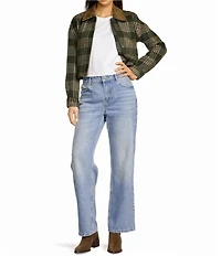 Gianni Bini North Brushed Plaid Suede Collar Bomber Jacket