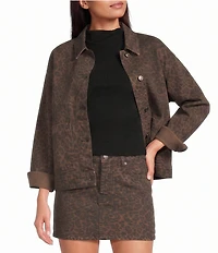 Gianni Bini Nova Leopard Print Collared Long Sleeve Denim Coordinating Jacket