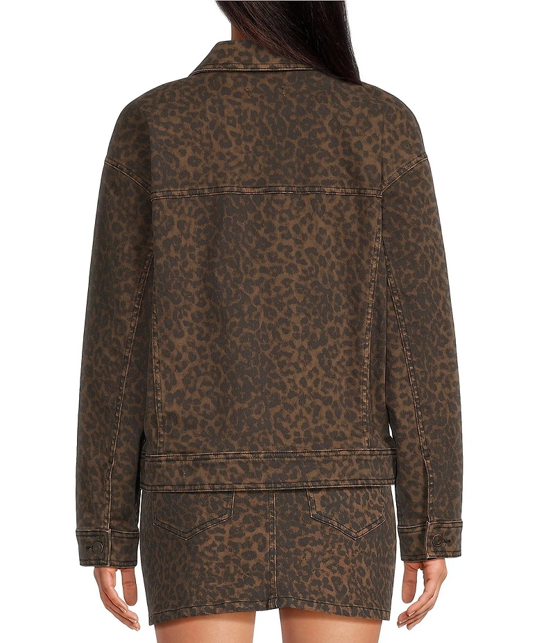 Gianni Bini Nova Leopard Print Collared Long Sleeve Denim Coordinating Jacket