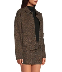 Gianni Bini Nova Leopard Print Collared Long Sleeve Denim Coordinating Jacket