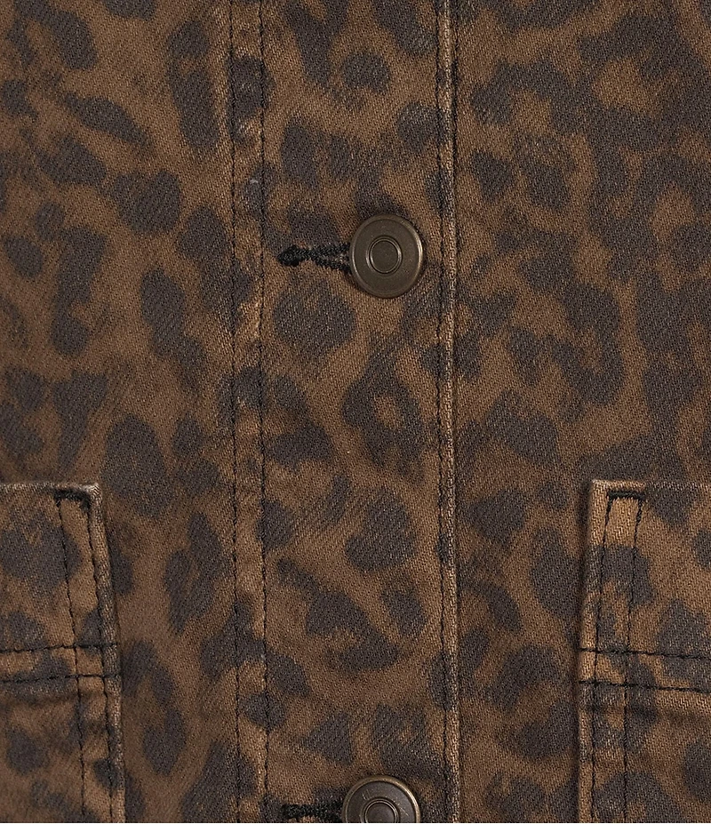 Gianni Bini Nova Leopard Print Collared Long Sleeve Denim Coordinating Jacket