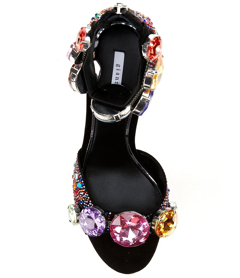 Gianni Bini Oaklynn Suede Rainbow Rhinestone Embellished Jewel Ornament Ankle Cuff Dress Sandals