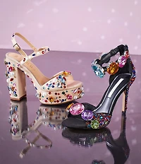 Gianni Bini Oaklynn Suede Rainbow Rhinestone Embellished Jewel Ornament Ankle Cuff Dress Sandals