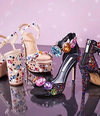Gianni Bini Oaklynn Suede Rainbow Rhinestone Embellished Jewel Ornament Ankle Cuff Dress Sandals