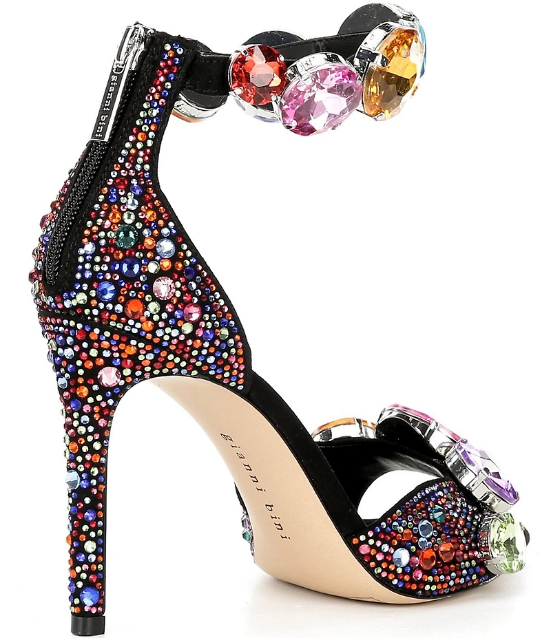 Gianni Bini Oaklynn Suede Rainbow Rhinestone Embellished Jewel Ornament Ankle Cuff Dress Sandals