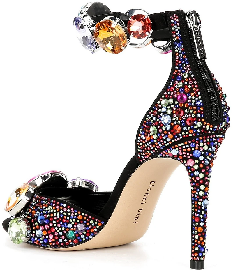 Gianni Bini Oaklynn Suede Rainbow Rhinestone Embellished Jewel Ornament Ankle Cuff Dress Sandals
