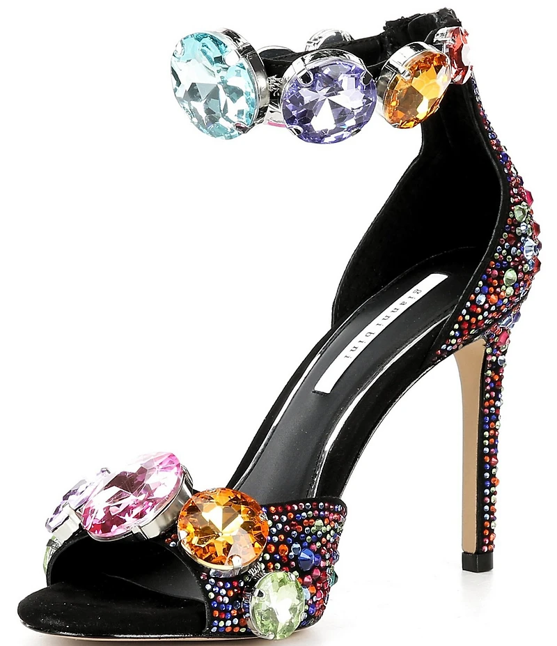 Gianni Bini Oaklynn Suede Rainbow Rhinestone Embellished Jewel Ornament Ankle Cuff Dress Sandals