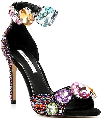 Gianni Bini Oaklynn Suede Rainbow Rhinestone Embellished Jewel Ornament Ankle Cuff Dress Sandals