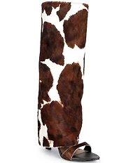 Gianni Bini Okeke Two Cow Print Haircalf Knee High Open Toe Stiletto Dress Sandals