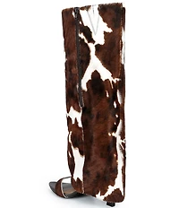 Gianni Bini Okeke Two Cow Print Haircalf Knee High Open Toe Stiletto Dress Sandals