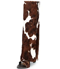 Gianni Bini Okeke Two Cow Print Haircalf Knee High Open Toe Stiletto Dress Sandals
