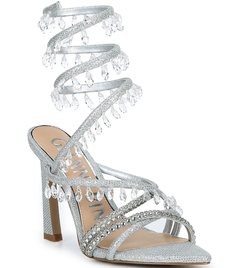 Gianni Bini Olandrea Chandelier Beaded Embellished Ankle Wrap Dress Sandals