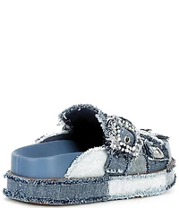 Gianni Bini Omari Denim Patchwork Jewel and Pearl Ornamented Platform Clogs
