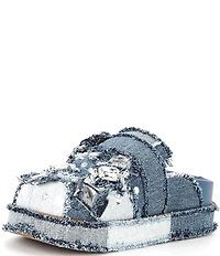 Gianni Bini Omari Denim Patchwork Jewel and Pearl Ornamented Platform Clogs