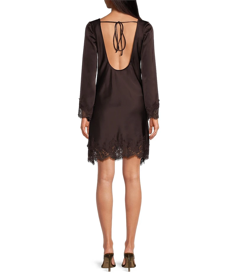 Gianni Bini Oren Satin Boat Neck Long Sleeve Mini Dress