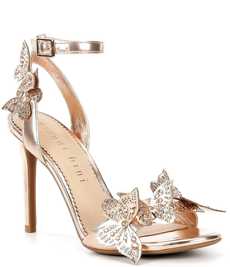 Gianni Bini Orlenna Metallic Leather Butterfly Ornamented Dress Sandals