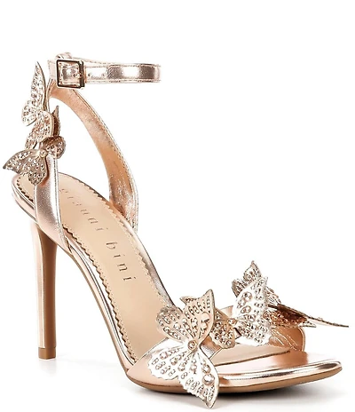 Gianni Bini Orlenna Metallic Leather Butterfly Ornamented Dress Sandals