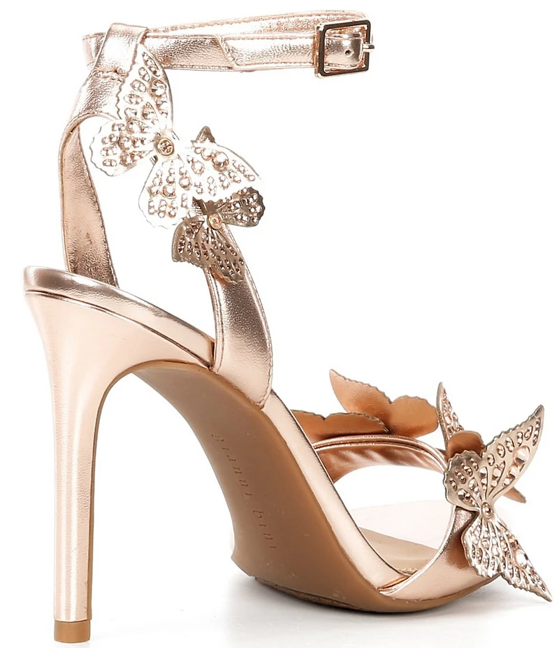 Gianni Bini Orlenna Metallic Leather Butterfly Ornamented Dress Sandals