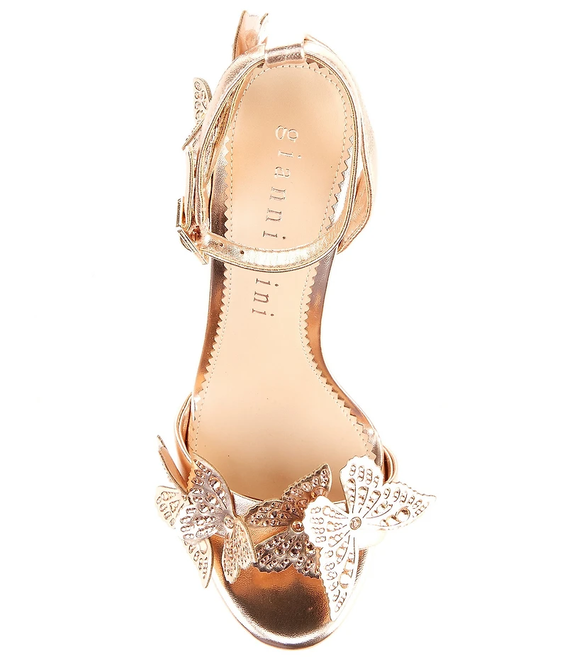 Gianni Bini Orlenna Metallic Leather Butterfly Ornamented Dress Sandals