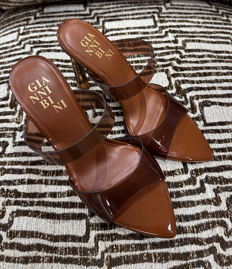 Gianni Bini Oshie Clear Banded Patent Pointed Toe Dress Slide Sandals