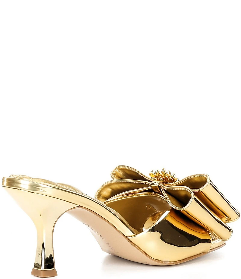 Gianni Bini Peeka Patent Metallic Rhinestone Keyhole Ornament Bow Dress Slide Sandals