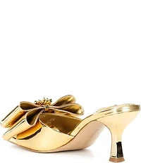 Gianni Bini Peeka Patent Metallic Rhinestone Keyhole Ornament Bow Dress Slide Sandals