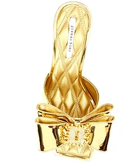 Gianni Bini Peeka Patent Metallic Rhinestone Keyhole Ornament Bow Dress Slide Sandals