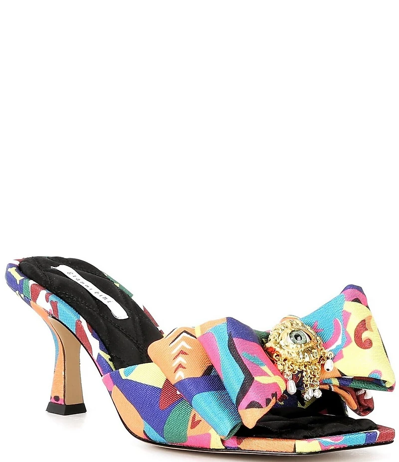 Gianni Bini Peeka Multi Print Eye Ornament Bow Dress Slide Sandals