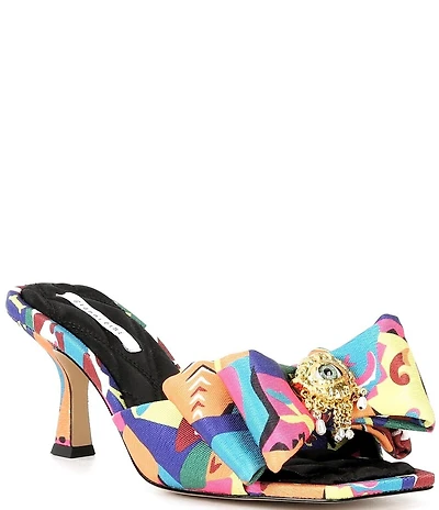 Gianni Bini Peeka Multi Print Eye Ornament Bow Dress Slide Sandals
