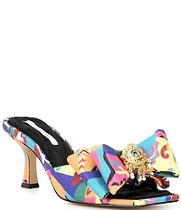 Gianni Bini Peeka Multi Print Eye Ornament Bow Dress Slide Sandals