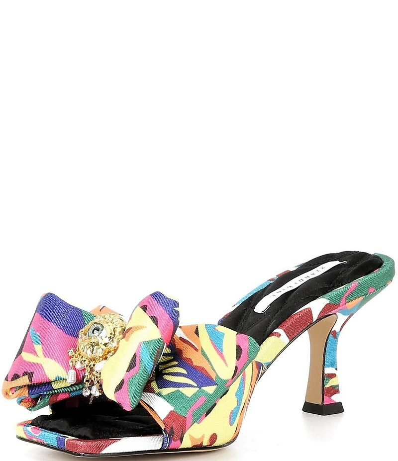 Gianni Bini Peeka Multi Print Eye Ornament Bow Dress Slide Sandals