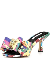 Gianni Bini Peeka Multi Print Eye Ornament Bow Dress Slide Sandals
