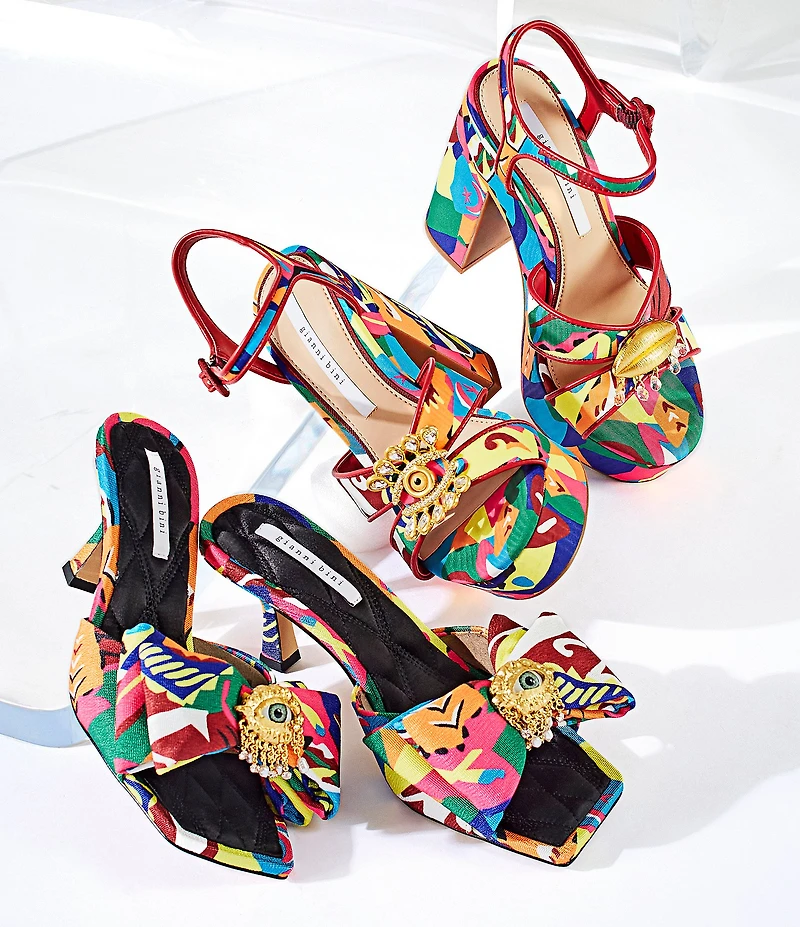 Gianni Bini Peeka Multi Print Eye Ornament Bow Dress Slide Sandals