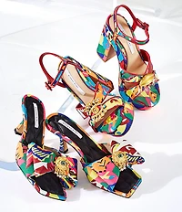 Gianni Bini Peeka Multi Print Eye Ornament Bow Dress Slide Sandals