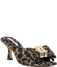 Gianni Bini PeekaTwo Bling Leopard Print Rhinestone Keyhole Ornament Bow Dress Slide Sandals