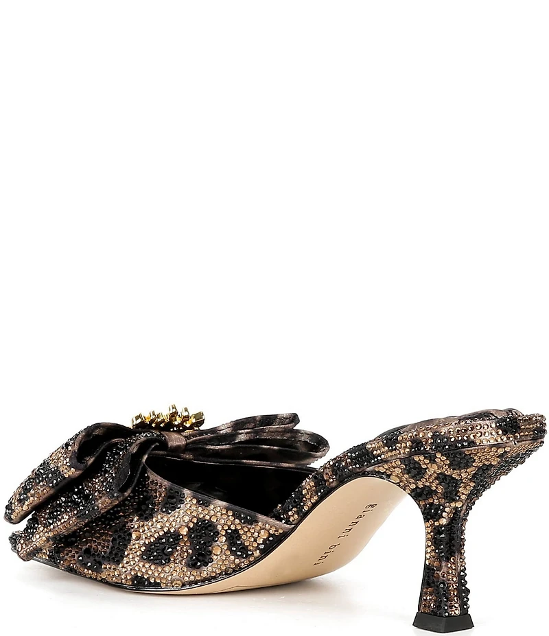 Gianni Bini PeekaTwo Bling Leopard Print Rhinestone Keyhole Ornament Bow Dress Slide Sandals